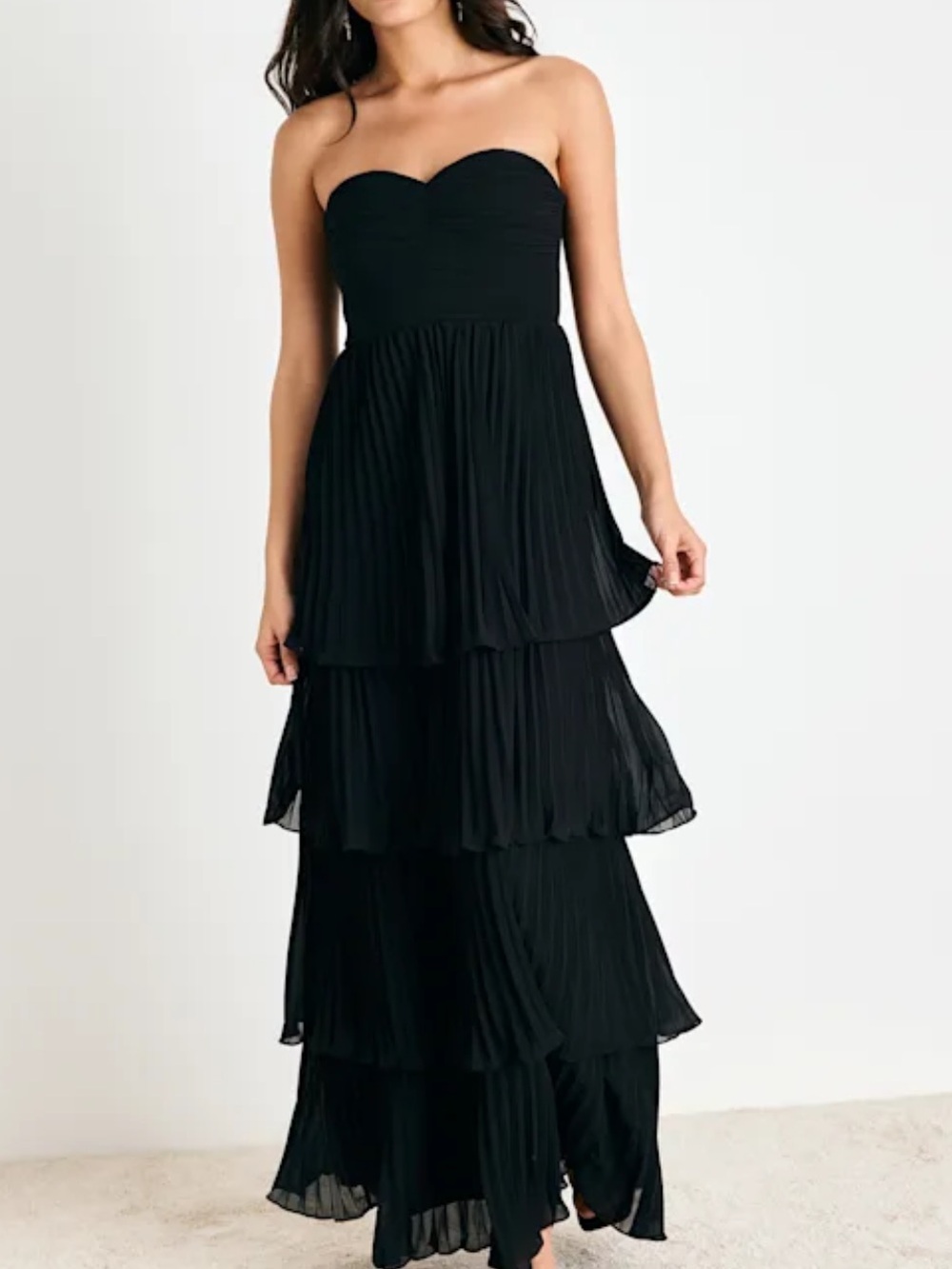 Lulu's Black Strapless Tiered Maxi Dress